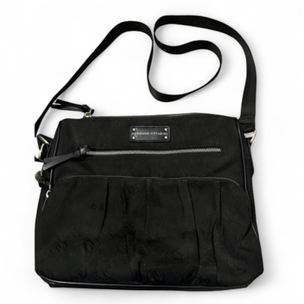 Adrienne Vittadini women’s medium black nylon canvas crossbody purse